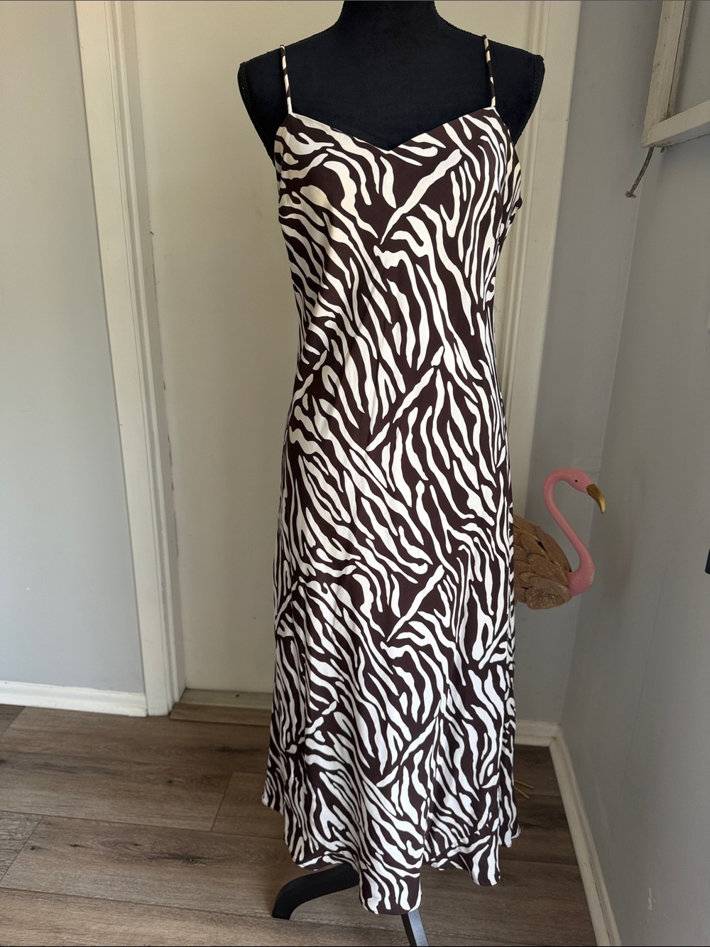 INC International Concepts Brown & White Zebra Slip Midi Dress 100% silk size12P